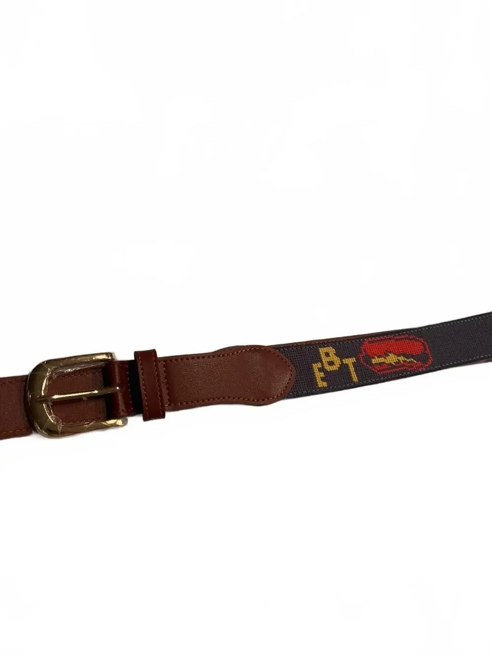 Tyler Childers EBT Brown Leather and Black Webbing Belt with Red Hot Dog Logo 45